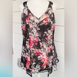 NWT WHBM Sleeveless Blouse Top Shear Overlay 2P Black, Red and Pink